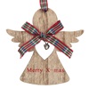 Χριστουγεννιάτικο Στολίδι Δέντρου Ξύλινο Αγγελάκι Κουδουνάκι Καρό Κορδέλα 11cm