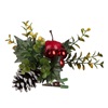 Χριστουγεννιάτικο Λουλούδι με Κλιπ Κλαδί Πράσινα Φύλλα Κουκουνάρι Κόκκινο Μήλο 10cm