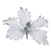 Χριστουγεννιάτικο Λουλούδι Αλεξανδρινό με Κλιπ Λευκό Ασημί Glitter 22cm