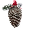 Χριστουγεννιάτικο Στολίδι Δέντρου Κουκουνάρι Ασημί Glitter Καρό Κορδέλα Δώρο Κλαδί Berries 12cm