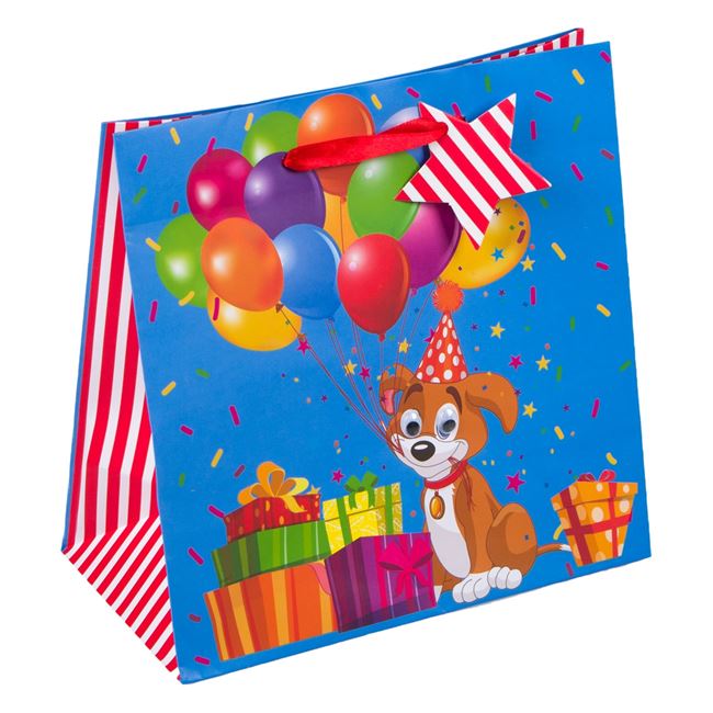Τσάντα Δώρου Μίνι Χάρτινη Σκυλάκι Μπαλόνια 19x19x10cm