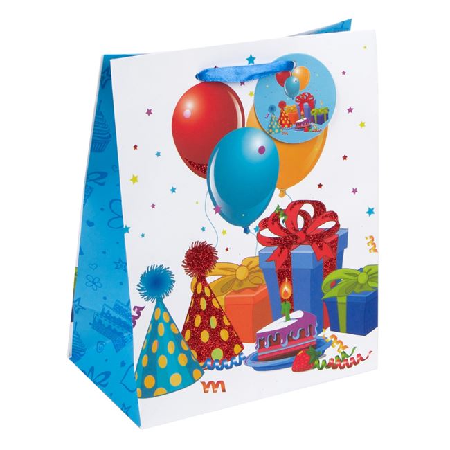 Τσάντα Δώρου Μίνι Χάρτινη Glitter Καπέλο Δώρα Μπαλόνια 18x23x10cm