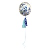 Μπαλόνι Πάρτι Διάφανο Μπλε Κομφετί Μπλε Φούντες 46cm