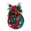 Χριστουγεννιάτικο Στολίδι Δέντρου Μπάλα Κόκκινο Πράσινο Καρό Λινό Κλαδιά Berries 8cm