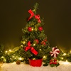 Χριστουγεννιάτικο Διακοσμητικό Επιτραπέζιο Δέντρο Γλάστρα Κόκκινες Μπάλες Δώρα 20 LED- 50cm