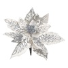 Χριστουγεννιάτικο Λουλούδι Αλεξανδρινό με Κλιπ Λευκό Ασημί Glitter 25cm