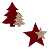 Χριστουγεννιάτικα Αυτοκόλλητα Διακοσμητικά Ξύλινα Έλατα Αστέρια Μπορντό Βελουτέ 4cm - 6 τμχ.