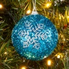 Σετ Χριστουγεννιάτικες Μπάλες Τυρκουάζ Glitter Ασημί Νιφάδα 8cm - 6 τμχ.