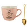 Σετ κούπα New Bone Ροζ Ματ "You are my cup of tea" & Χρυσό Κουτάλι Φίλτρο 480ml