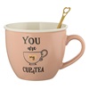 Σετ κούπα New Bone Ροζ Ματ "You are my cup of tea" & Χρυσό Κουτάλι Φίλτρο 480ml