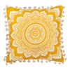 Μαξιλάρι Καλοκαιρινό Βαμβακερό Μουσταρδί Λευκό Mandala Φούντες 45x45cm