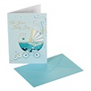 Ευχετήρια Κάρτα Baby Αγόρι Γαλάζια Μεταλλιζέ Καρότσι με Παγιέτες 13x19cm & Φάκελος