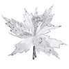 Χριστουγεννιάτικο Λουλούδι Αλεξανδρινό με Κλιπ Βελουτέ Λευκό Ασημί Glitter 25cm