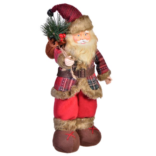Χριστουγεννιάτικη Αληθοφανής Φιγούρα Άγιος Βασίλης Καρό Σακάκι 35cm