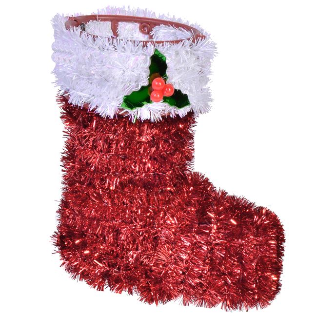 Χριστουγεννιάτικο Στολίδι Δέντρου Διακοσμητική 3D Μπότα Kόκκινο Λευκό Tinsel 12cm