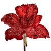 Χριστουγεννιάτικο Λουλούδι με Κλιπ Μανόλια Κόκκινη Glitter 25cm